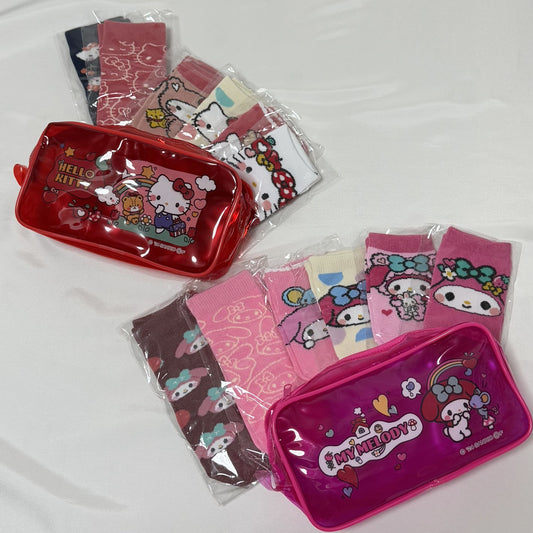 Sanrio Characters Toddler Socks Set with Pouch (6 Pairs, 3.5-6 in)