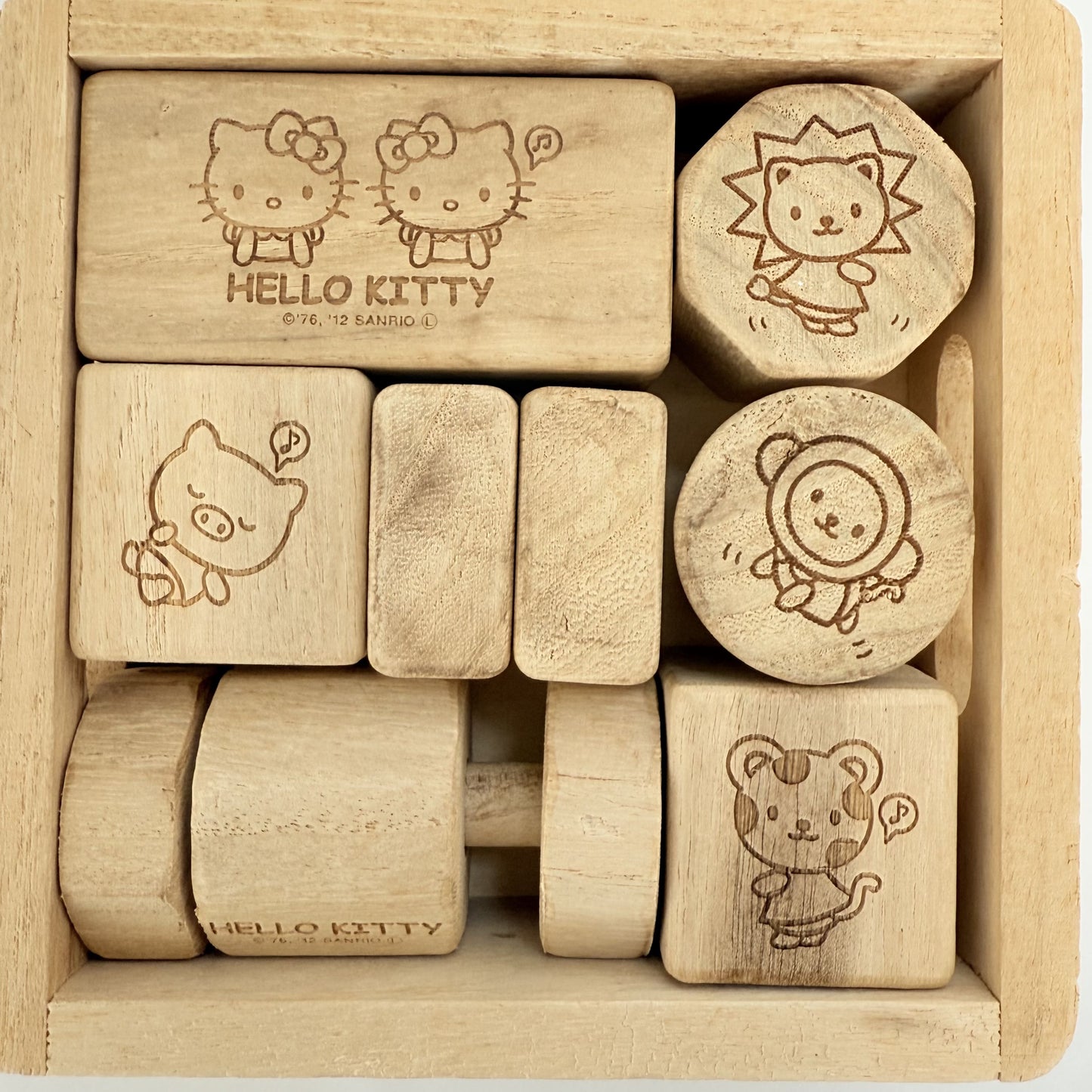 Front view of wooden blocks with box
