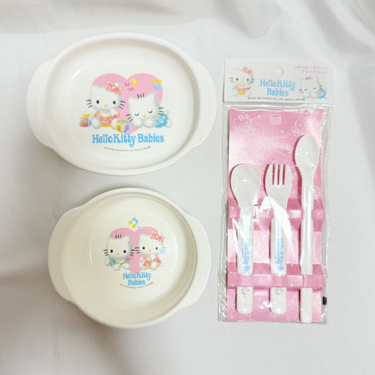 Hello Kitty Babies Retro Plate & Utensil Set – Rare Collectible